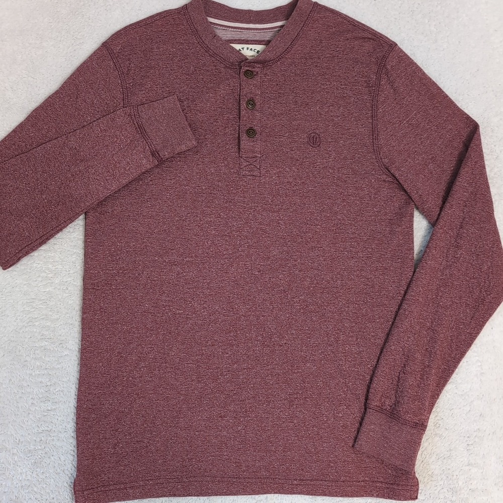 NEW Fat Face Shirt‎ Men's Small Red Henley Long Sleeve Poly Blend